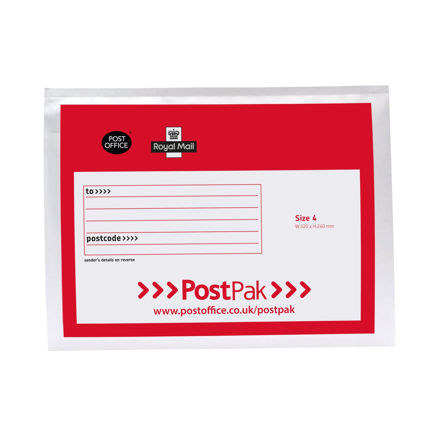 Post Office Postpak Size 4 Bubble Envelope 320x240mm White/Red (Pack of 100) UB48020