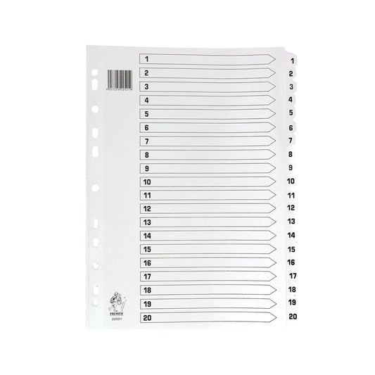A4 White 1-20 Mylar Index Mylar Reinforced Tabs/Holes WX01531