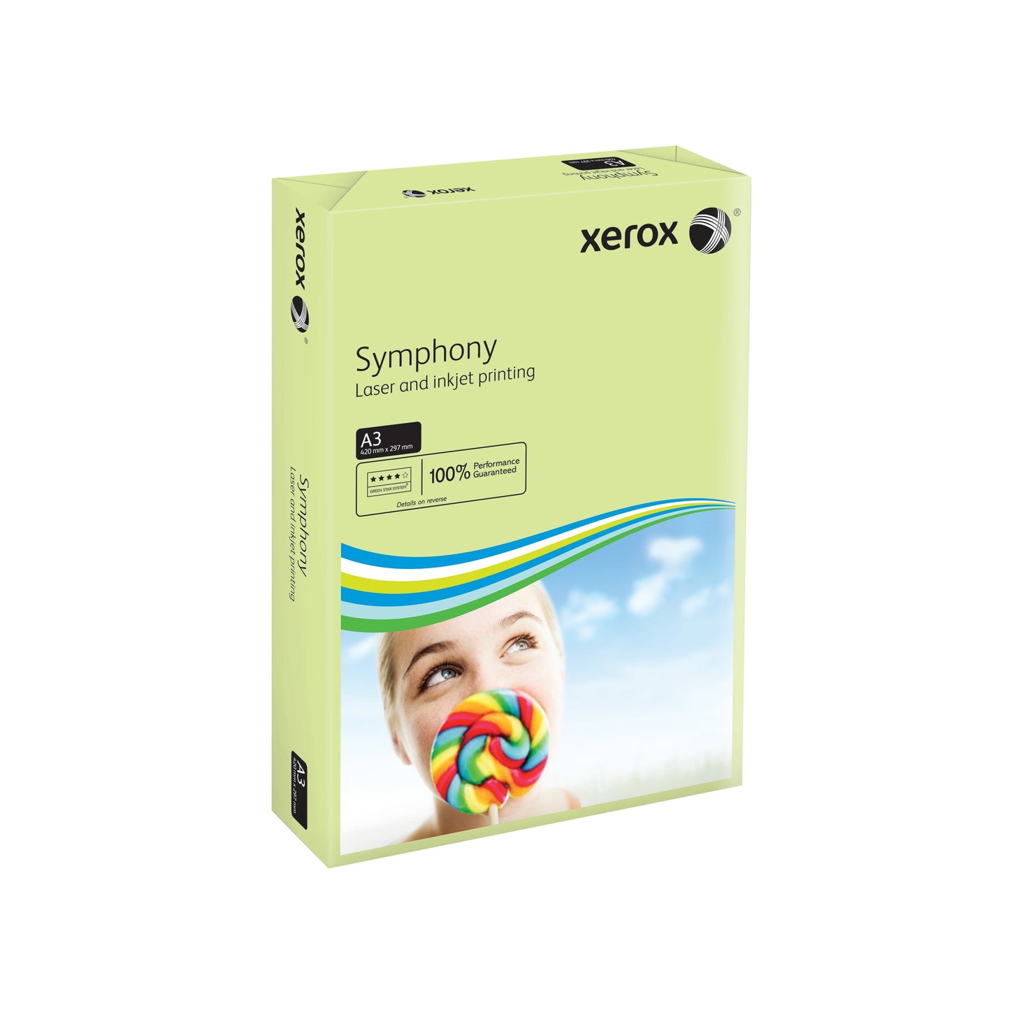 Xerox A3 Symphony Tinted 80gsm Pastel Green Copier Paper (Pack of 500) 003R91955