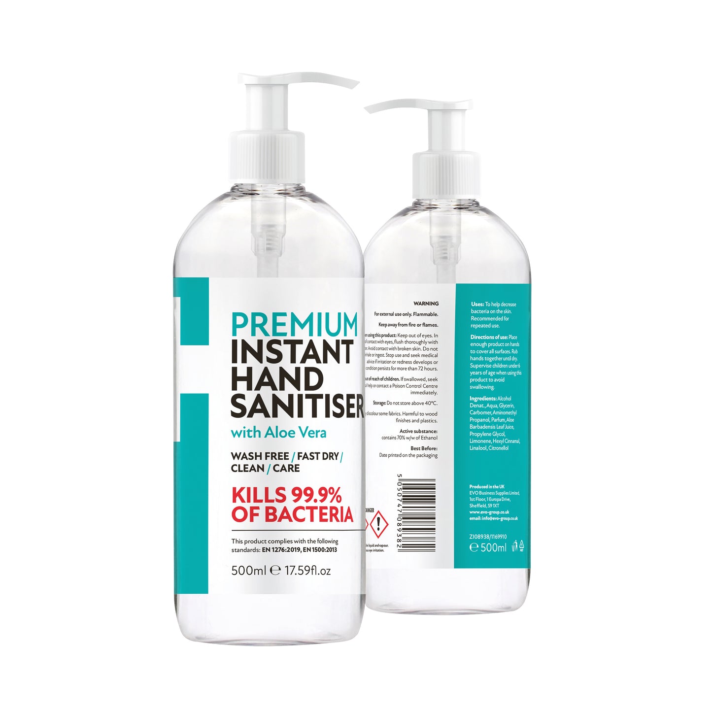 Premium Hand Sanitiser with Aloe Vera 500ml (Pack of 6) ZI5050747089382