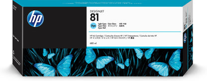 HP 81 680-ml Light Cyan DesignJet Dye Ink Cartridge
