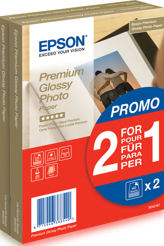 Epson Premium Glossy Photo Paper - 10x15cm - 2x 40 Sheets