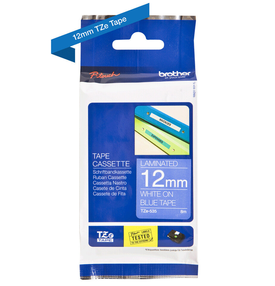 Brother Laminated tape 12mm White on Blue TZE-535