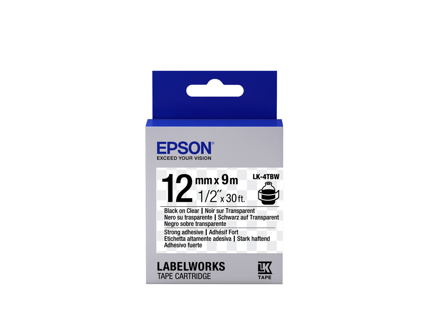 Epson Label Cartridge Strong Adhesive LK-4TBW Black/Transparent 12mm (9m)