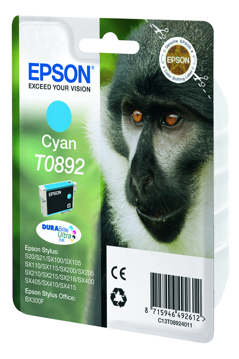 Epson Monkey Singlepack Cyan T0892 DURABrite Ultra Ink