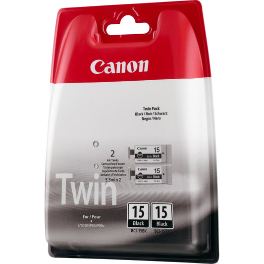 Canon BCI-15BK Black Ink Cartridge (Twin Pack)