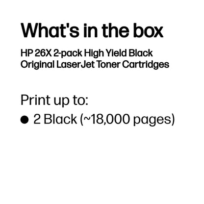 HP 26X 2-pack High Yield Black Original LaserJet Toner Cartridges