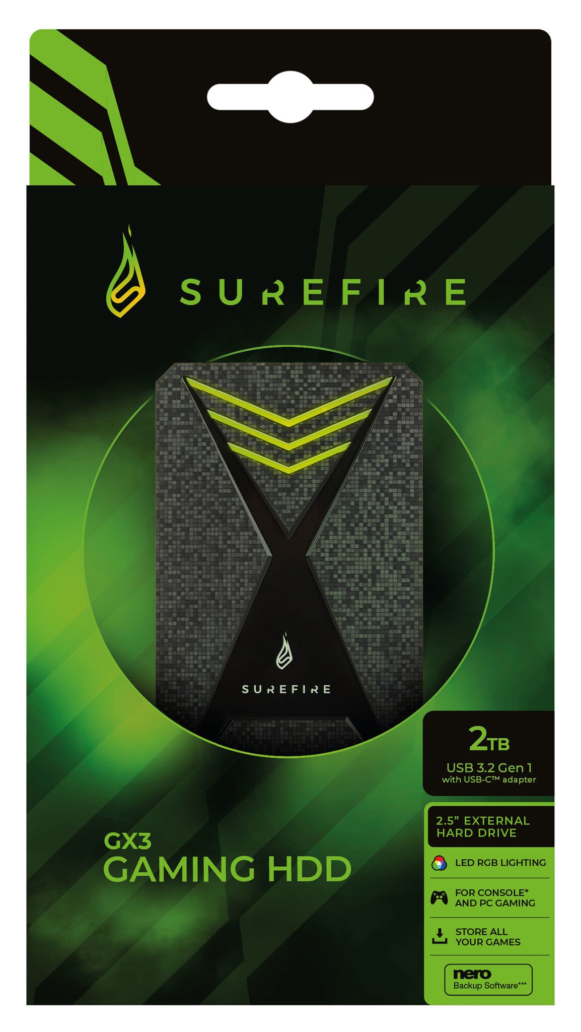 SureFire Gaming external hard drive 2 TB Black, Grey