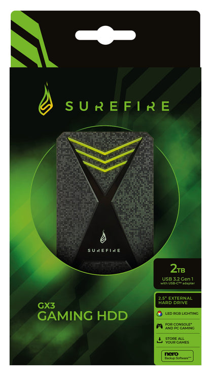 SureFire Gaming external hard drive 2 TB Black, Grey