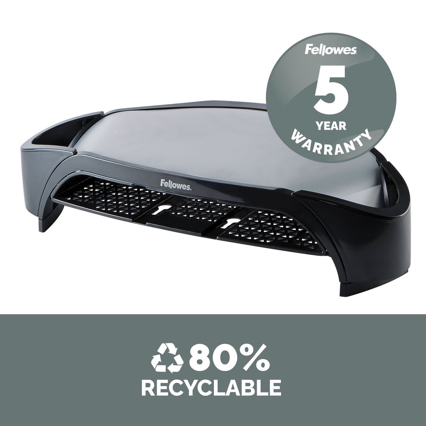 Fellowes Computer Monitor Stand with 3 Height Adjustments - Smart Suites Monitor Riser Plus with Storage Area - Ergonomic Adjustable Monitor Stand for Computers - Max Weight 10KG/Max Size 21" - Black