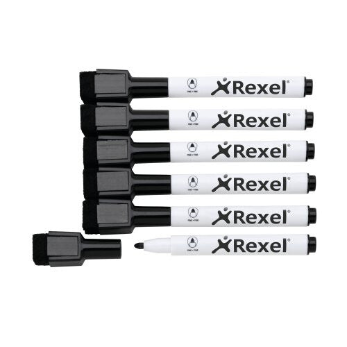 Rexel Magnetic Dry-Erase Markers Black (6)