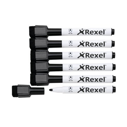 Rexel Magnetic Dry-Erase Markers Black (6)