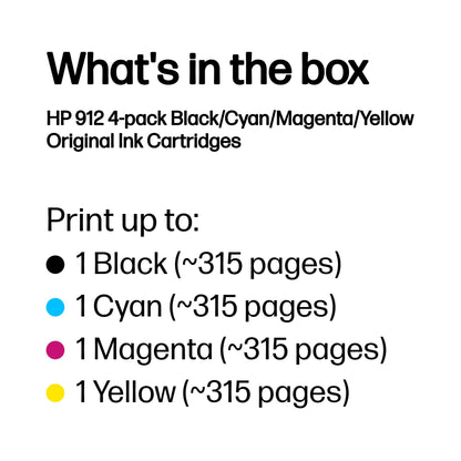 HP 912 4-pack Black/Cyan/Magenta/Yellow Original Ink Cartridges