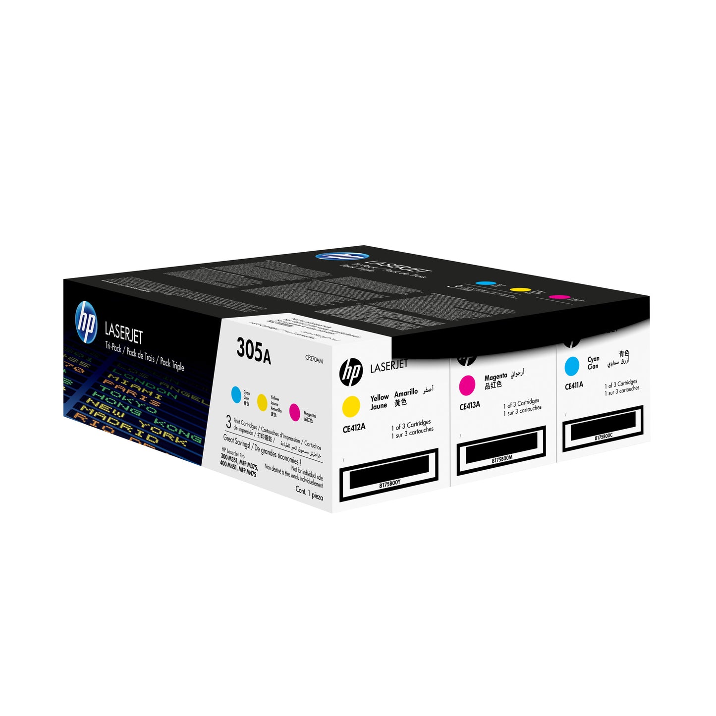 HP 305A 3-pack Cyan/Magenta/Yellow Original LaserJet Toner Cartridges