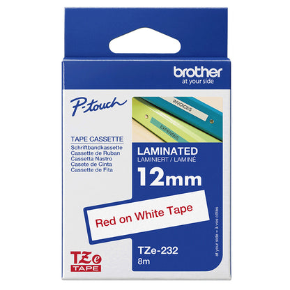 Brother TZE-232 label-making tape Red on white