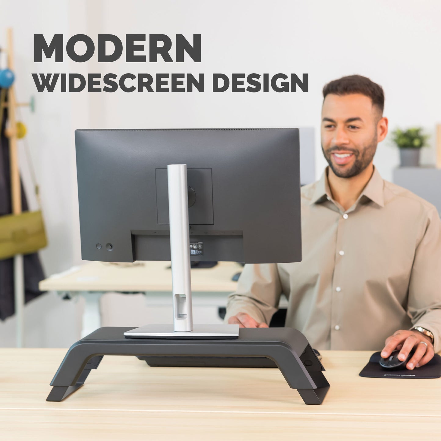 Fellowes Computer Monitor Stand with 3 Height Adjustments - Hana LT Monitor Riser - Ergonomic Adjustable Monitor Stand for Computers - Max Weight 22.6KG - Black