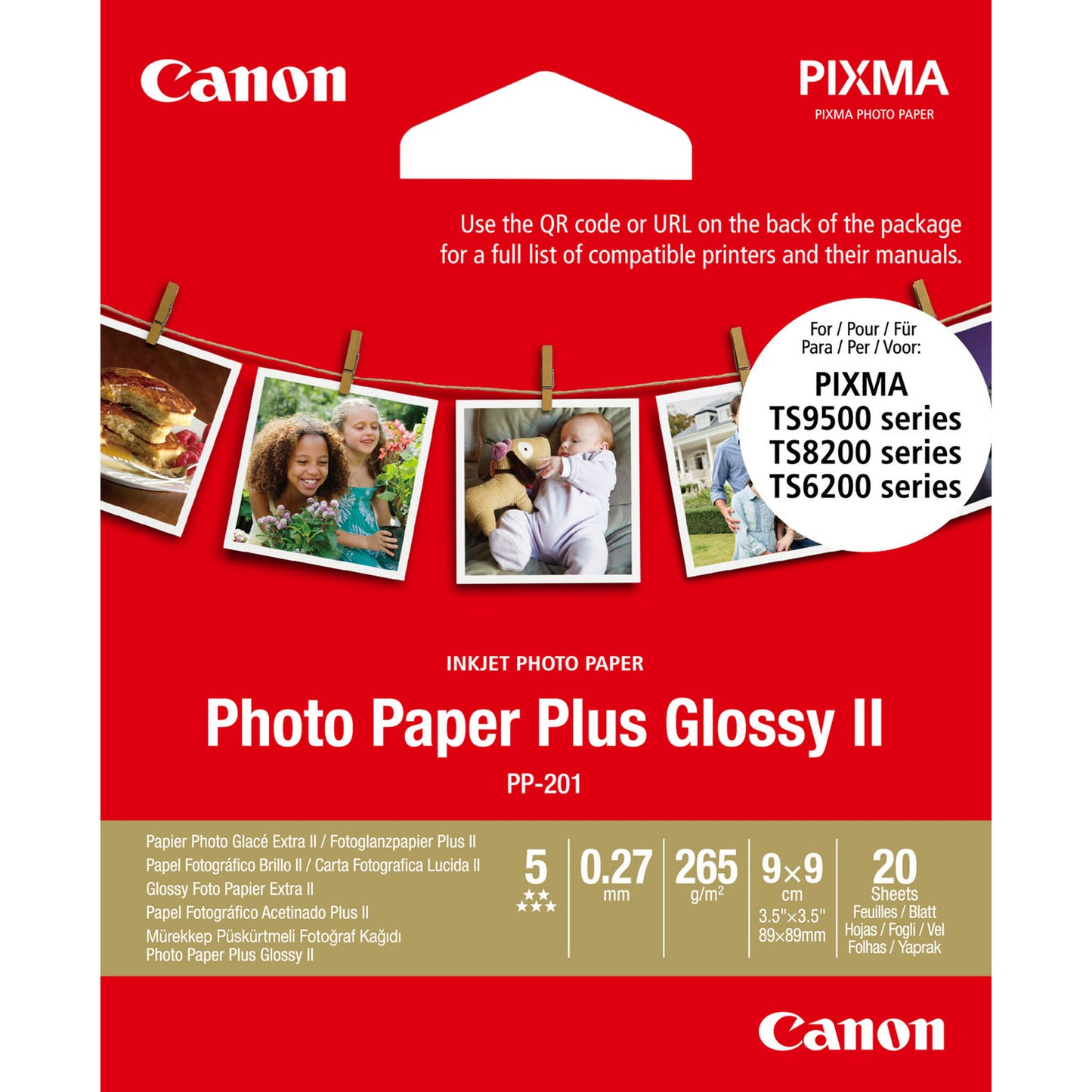 Canon PP-201 Glossy II Photo Paper Plus 3.5 x 3.5” – 20 Sheets