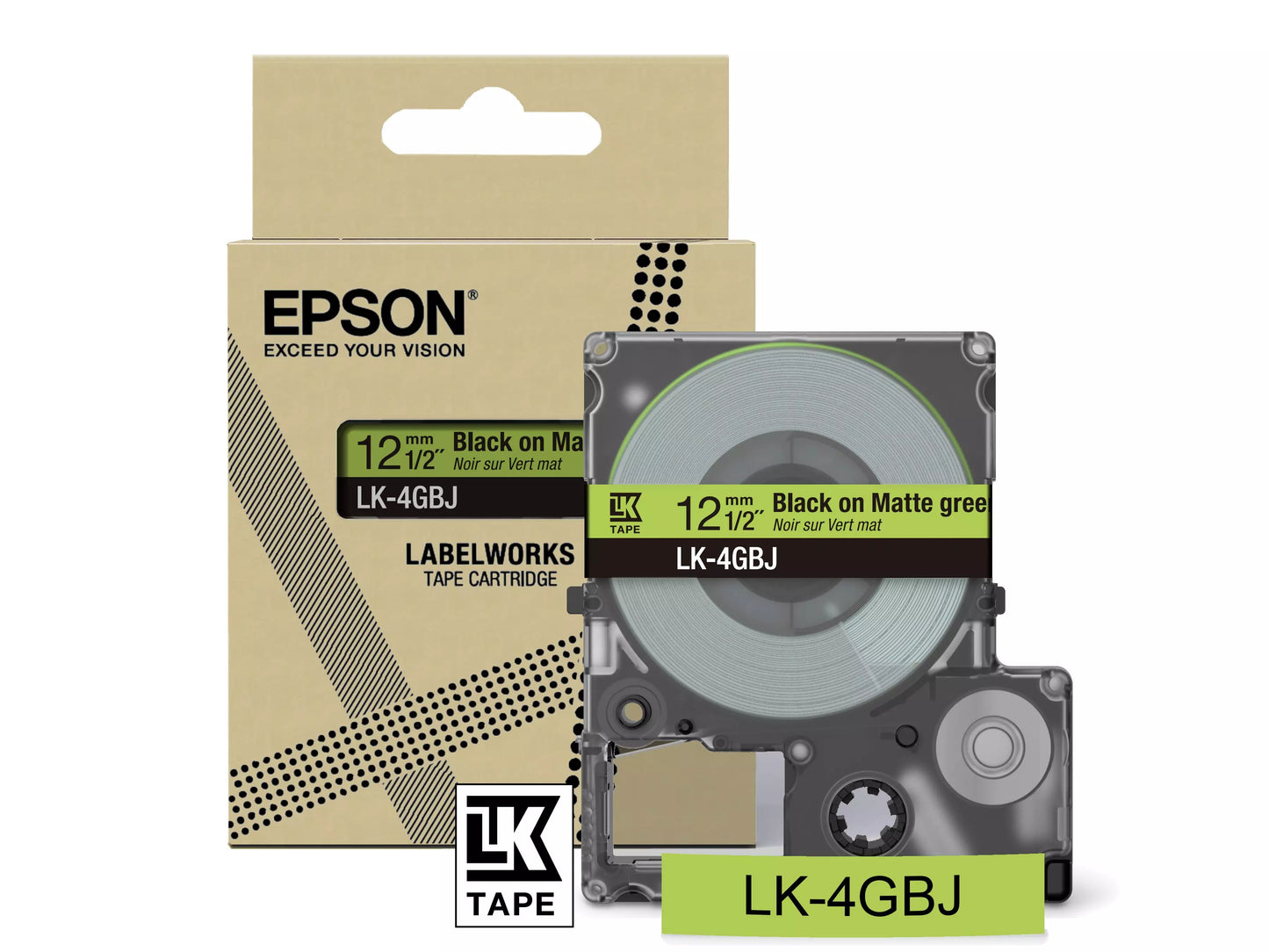 EPSON LK-4GBJ MATTE TAPE GREEN/BLACK 12MM (8M)
