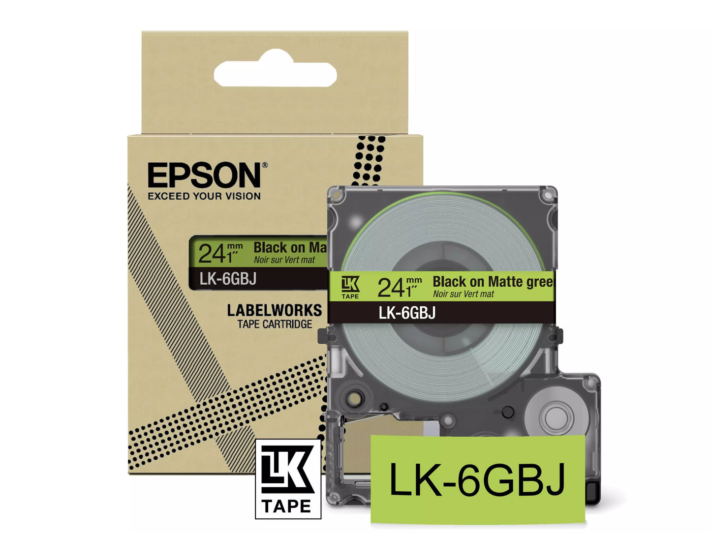 EPSON LK-6GBJ MATTE TAPE GREEN/BLACK 24MM (8M)