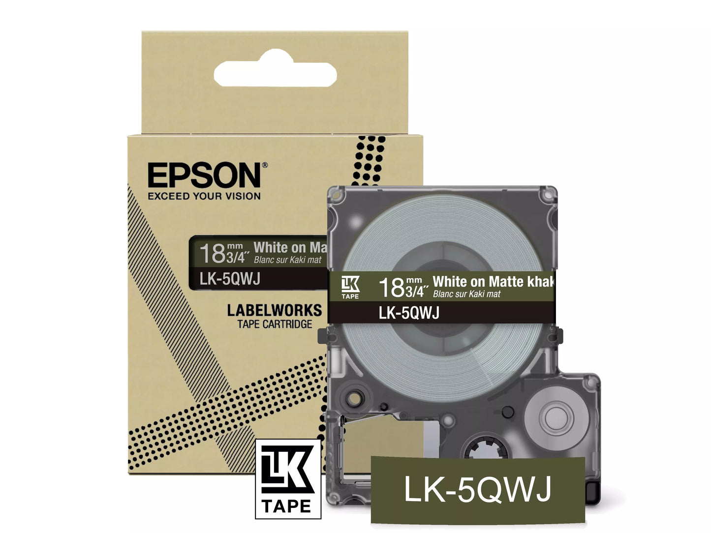 EPSON LK-5QWJ MATTE TAPE KHAKI/WHITE 18MM (8M)