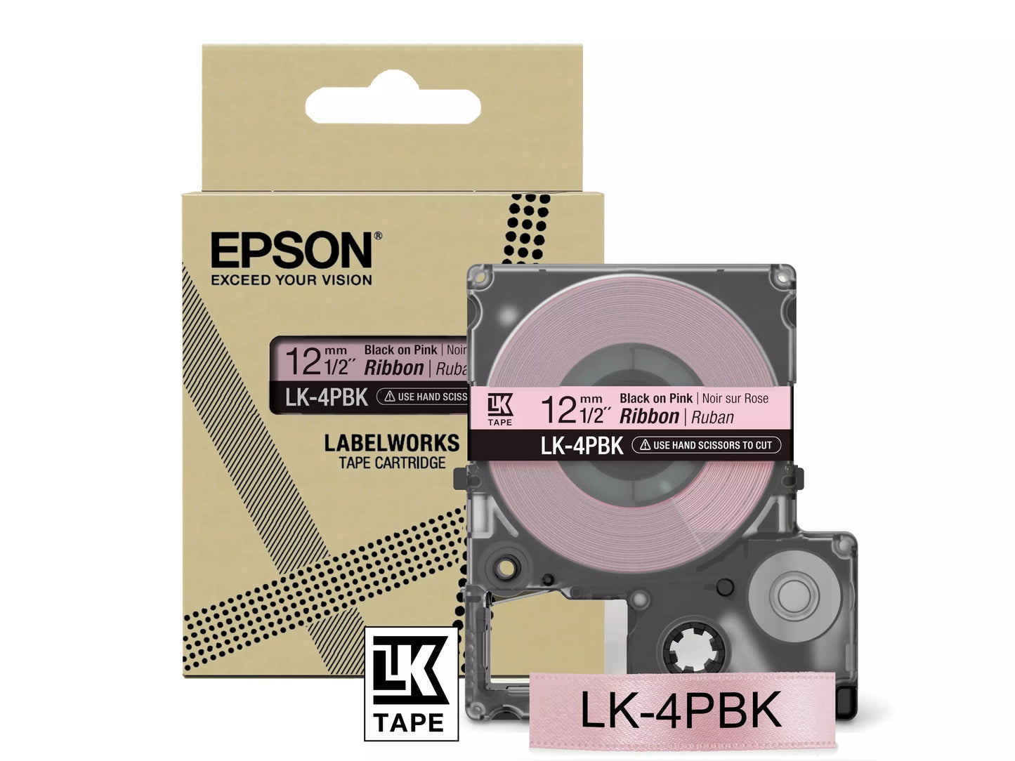 EPSON LK-4PBK SATIN RIBBON PINK/BLACK 12MM (5M)