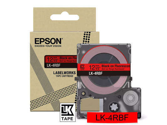 EPSON LK-4RBF COLOUR TAPE 12MM FLUORESCENT RED/BLACK (5M)