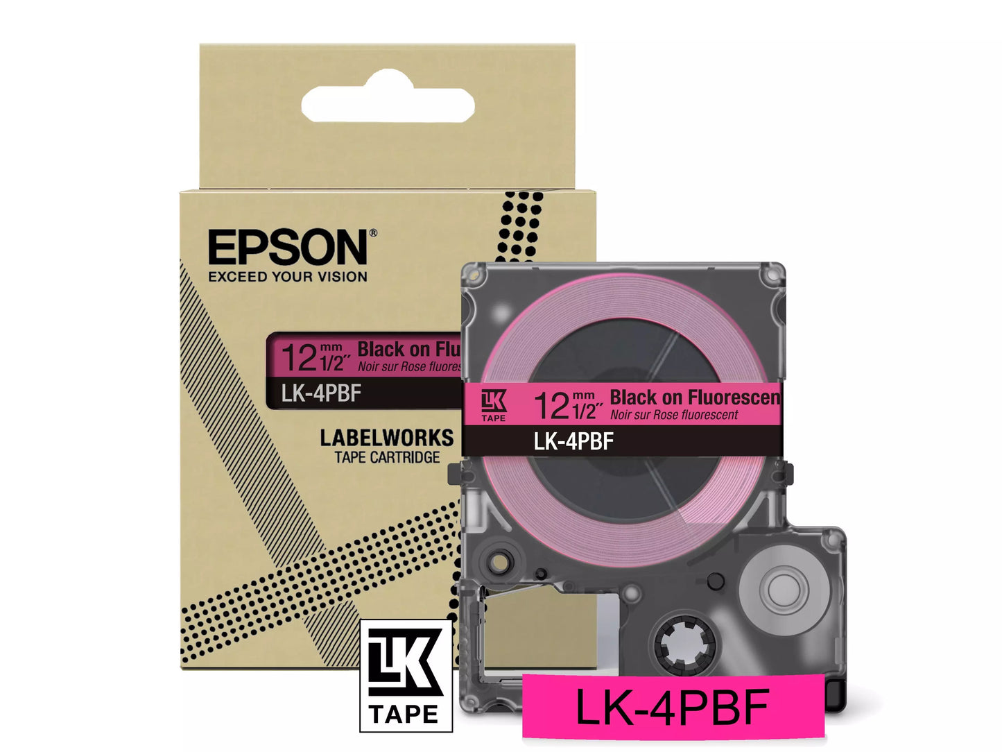 EPSON LK-4PBF COLOUR TAPE 12MM FLUORESCENT PINK/BLACK (5M)