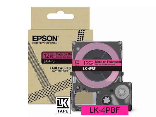 EPSON LK-4PBF COLOUR TAPE 12MM FLUORESCENT PINK/BLACK (5M)