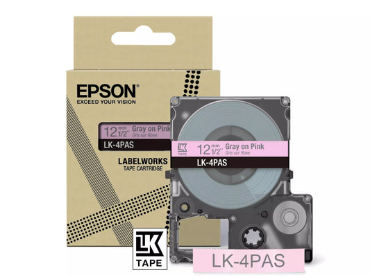 EPSON LK-4PAS COLOUR TAPE 12MM PINK/GREY (8M)